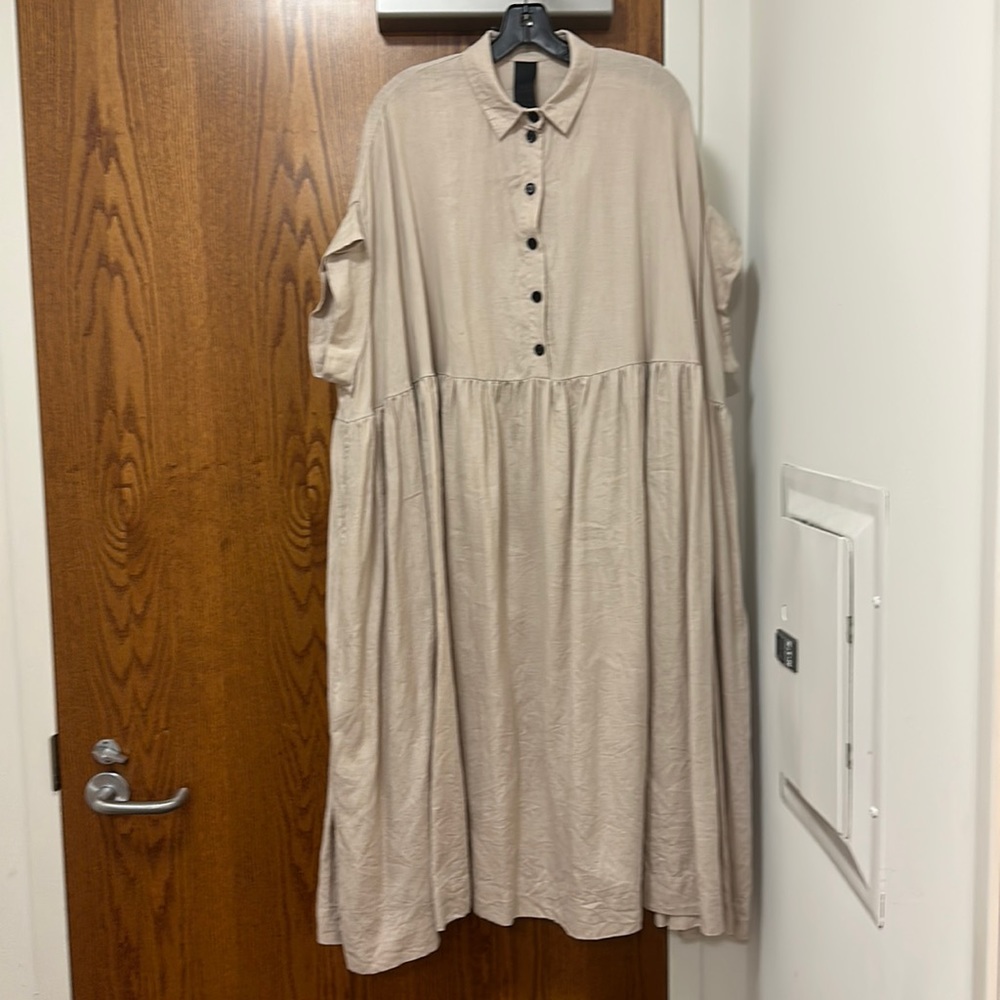 Kedem Sasson beige grey linen dress mio sf